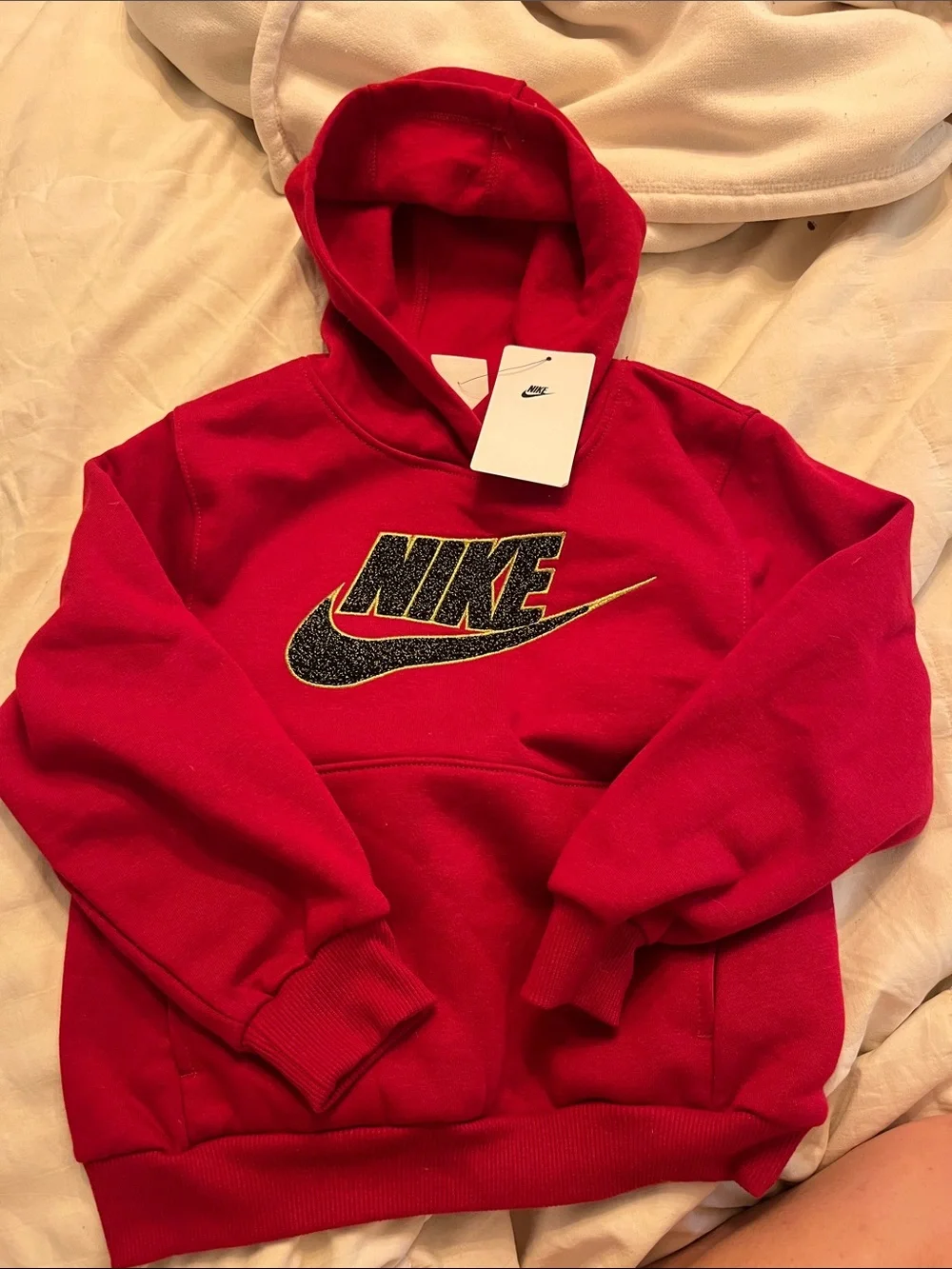 Nike Red Hoodie with Black and Gold Logo